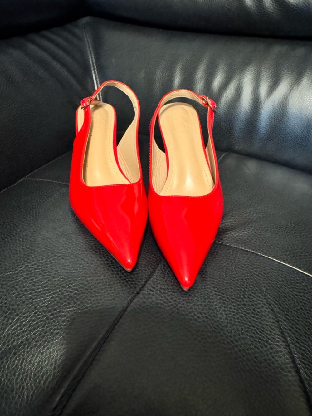 Red Patent Pointed-Toe Slingback Kitten Heels - Women's